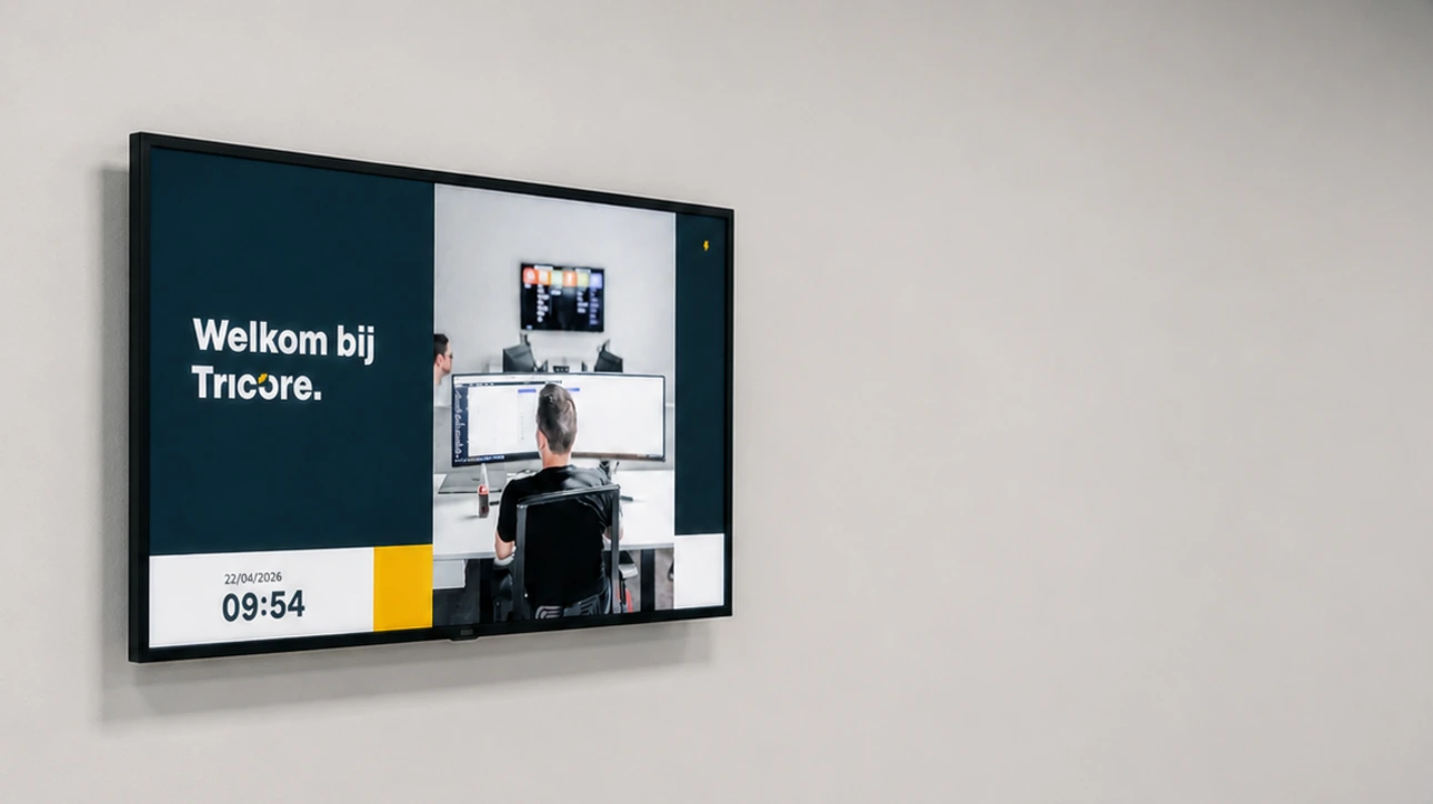 tv scherm met een welkomstboodschap